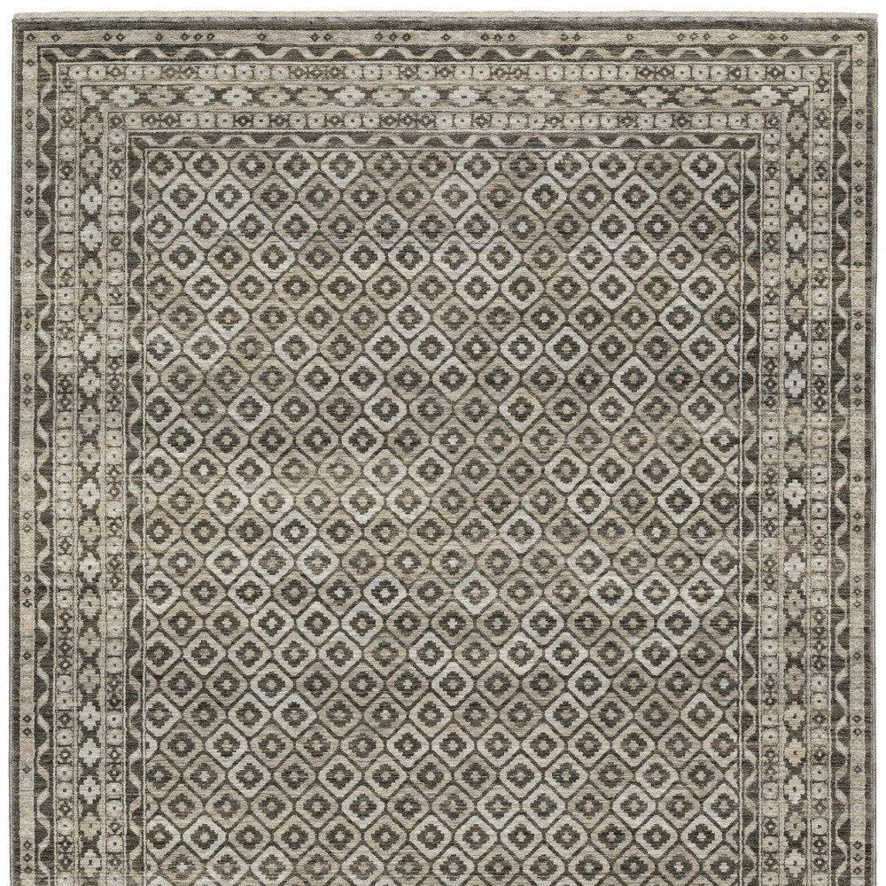 10' X 13' Gray And Beige Diamond Area Rug With Fringe