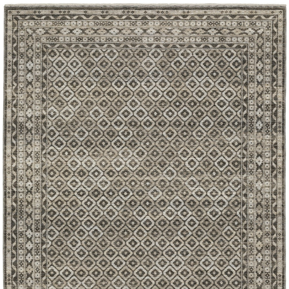 10' X 13' Gray And Beige Diamond Area Rug With Fringe