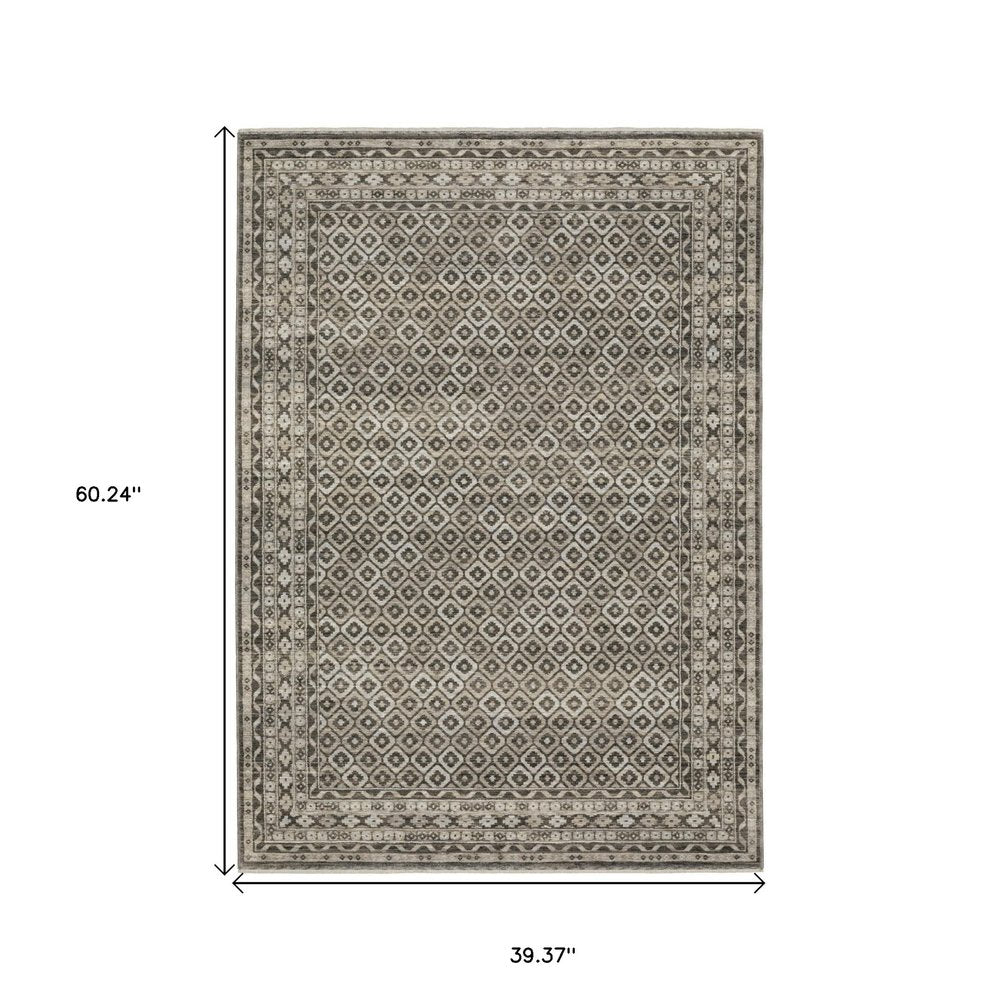 10' X 13' Gray And Beige Diamond Area Rug With Fringe