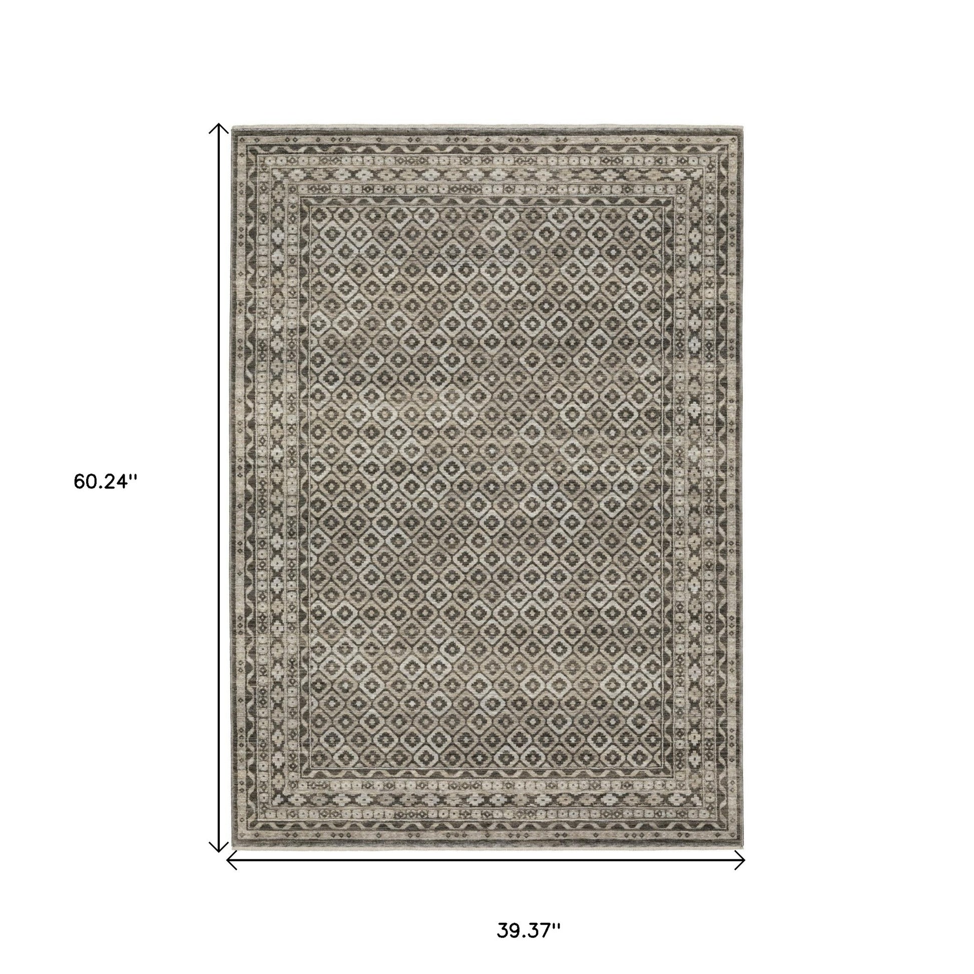 10' X 13' Gray And Beige Diamond Area Rug With Fringe