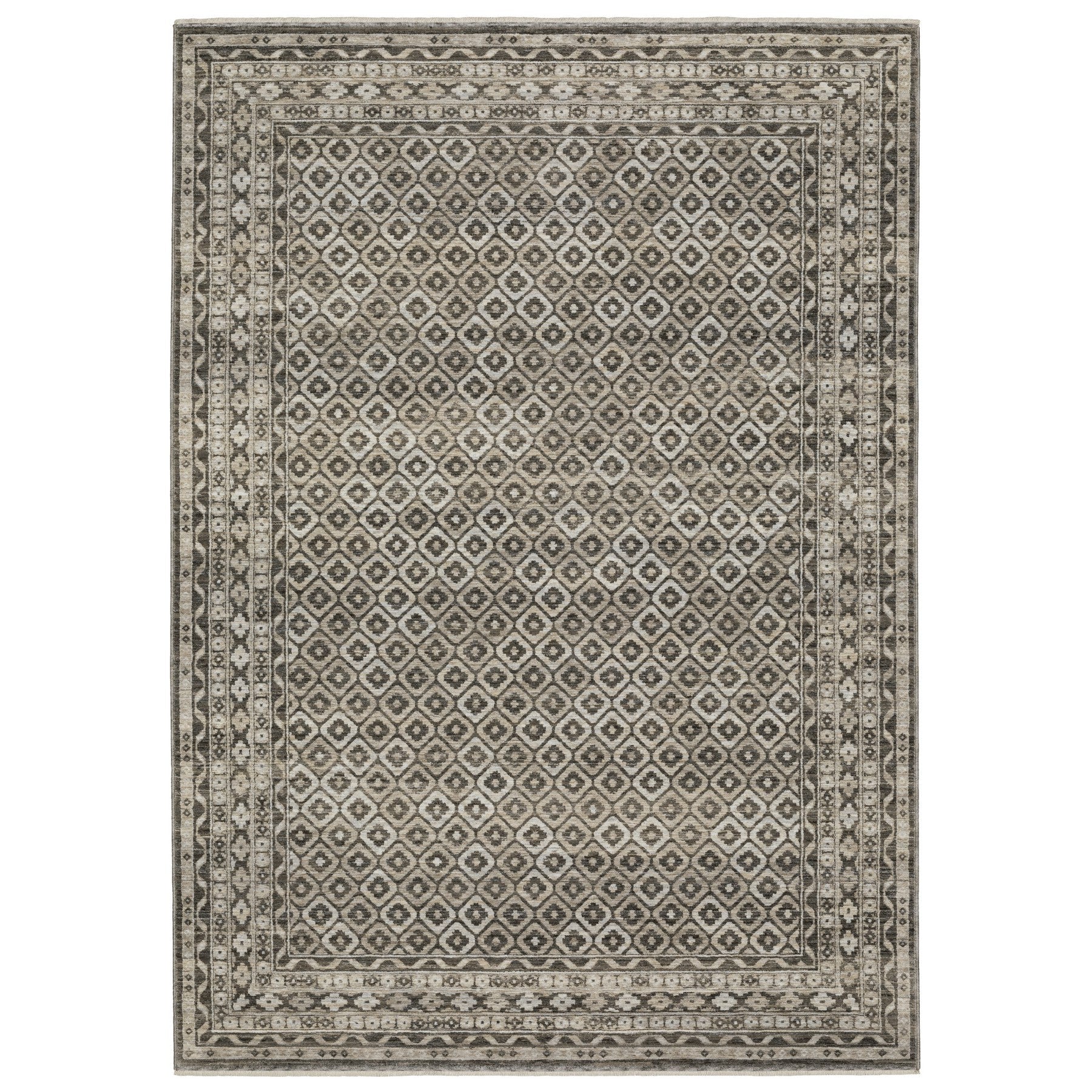 10' X 13' Gray And Beige Diamond Area Rug With Fringe