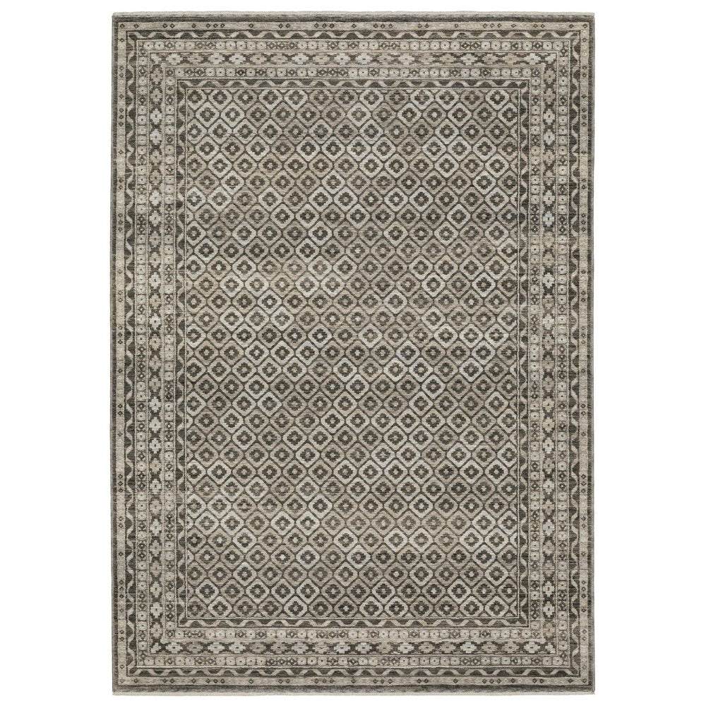 10' X 13' Gray And Beige Diamond Area Rug With Fringe