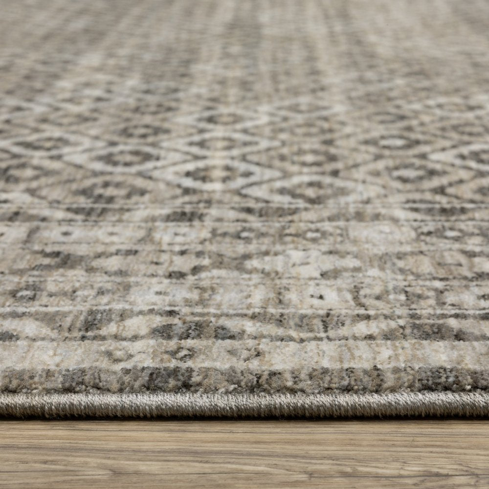 10' X 13' Gray And Beige Diamond Area Rug With Fringe