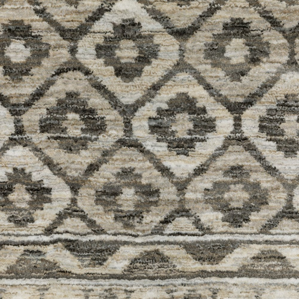 10' X 13' Gray And Beige Diamond Area Rug With Fringe