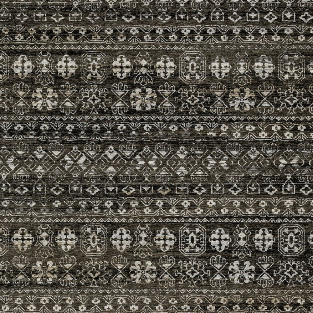 3' X 5' Black And Gray Tribal Area Rug With Fringe