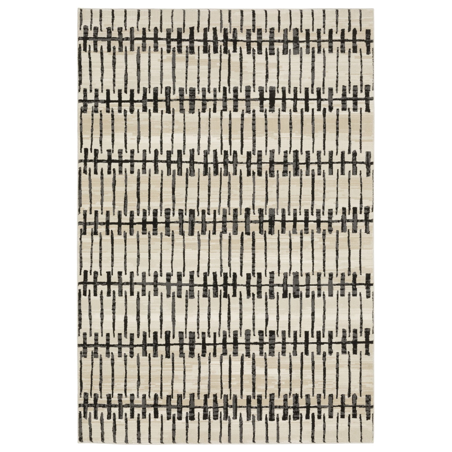 3' X 5' Beige And Black Geometric Area Rug