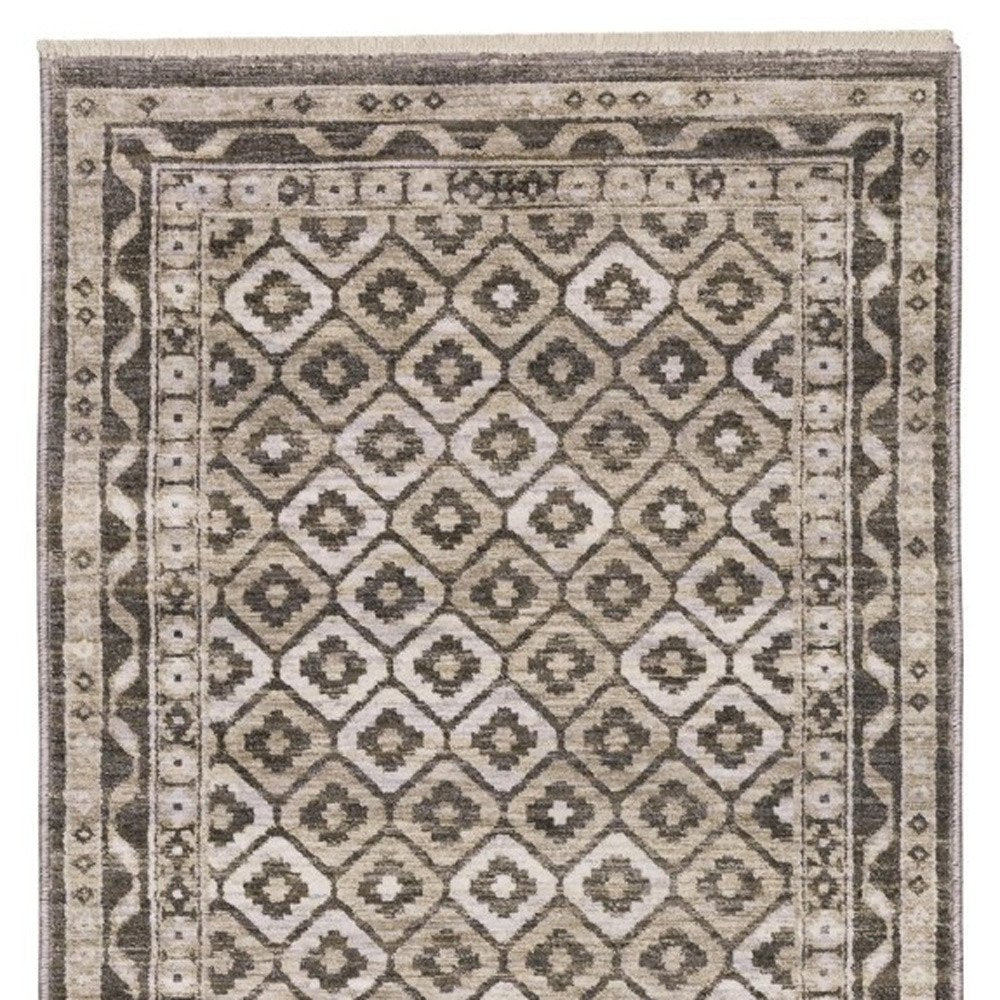 10' X 13' Gray And Beige Diamond Area Rug With Fringe
