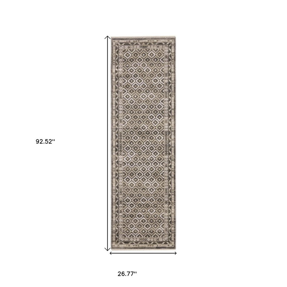 10' X 13' Gray And Beige Diamond Area Rug With Fringe