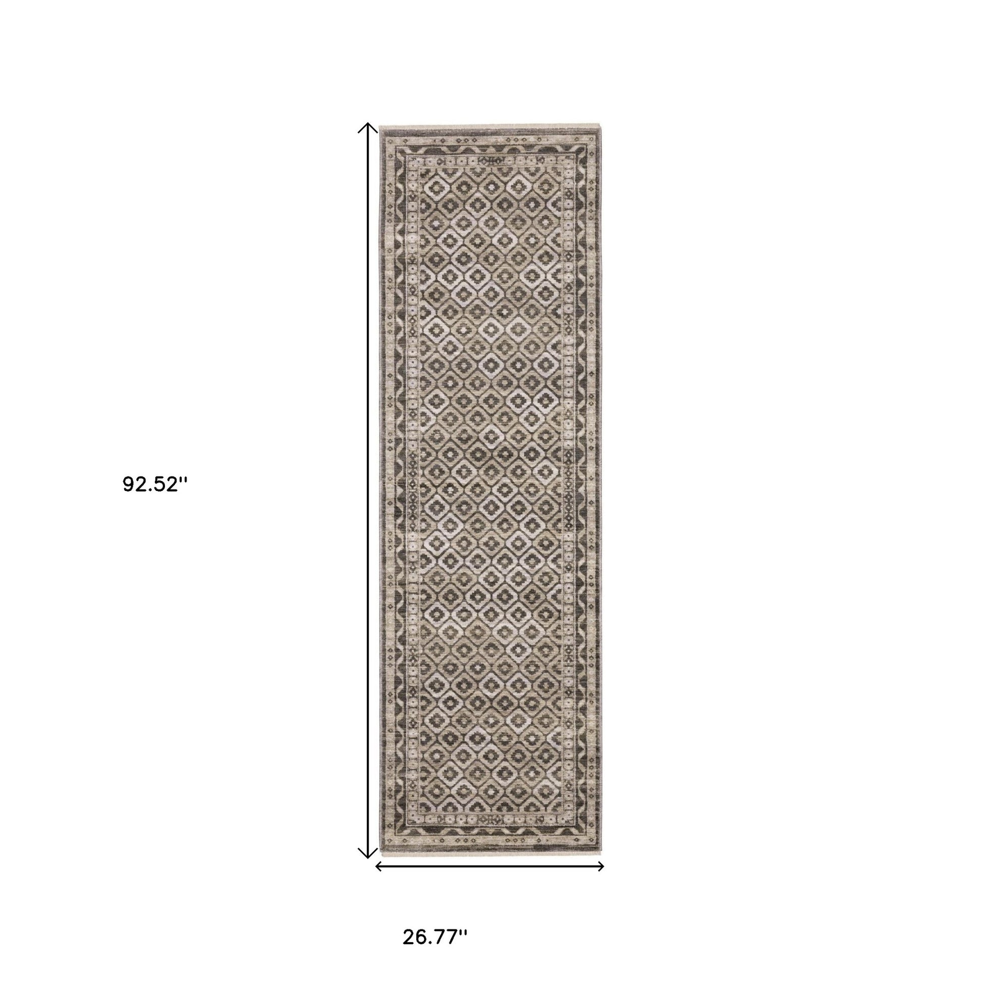 10' X 13' Gray And Beige Diamond Area Rug With Fringe