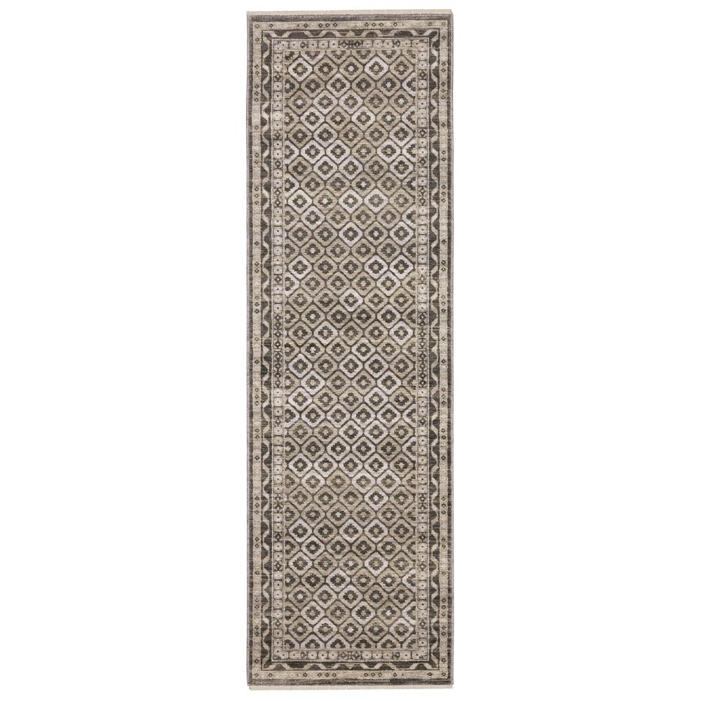 10' X 13' Gray And Beige Diamond Area Rug With Fringe