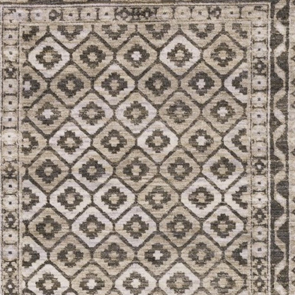10' X 13' Gray And Beige Diamond Area Rug With Fringe