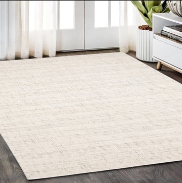 5' X 8' Ivory And Gray Striped Hand Tufted Area Rug