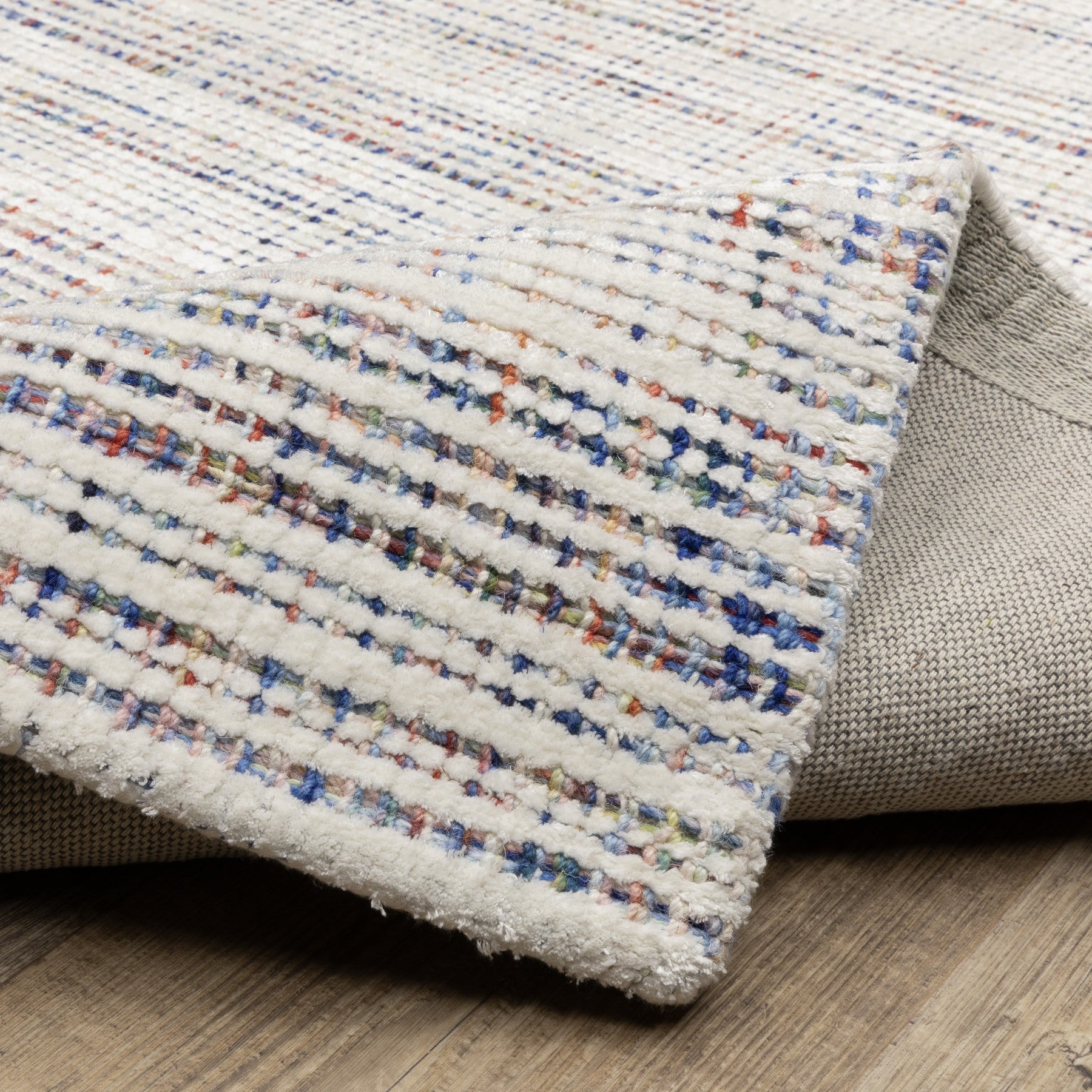 5' X 8' Ivory And Gray Striped Hand Tufted Area Rug