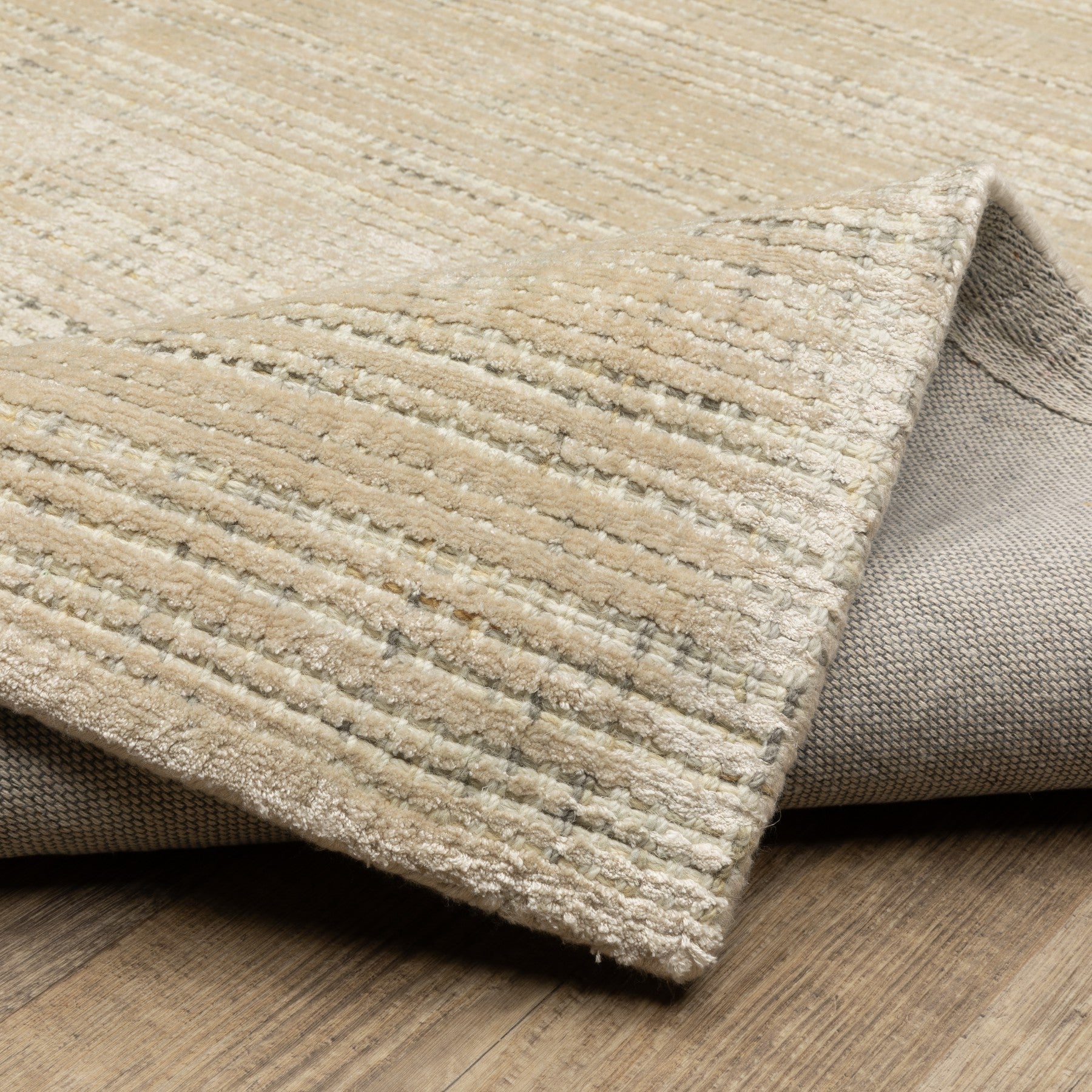 5' X 8' Ivory And Gray Striped Hand Tufted Area Rug