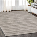 5' X 8' Ivory And Gray Striped Hand Tufted Area Rug