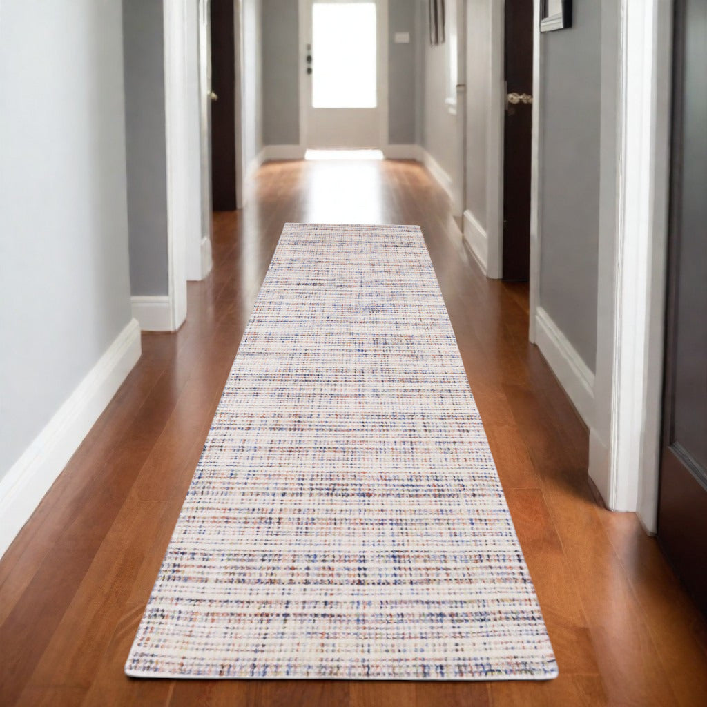 5' X 8' Ivory And Gray Striped Hand Tufted Area Rug