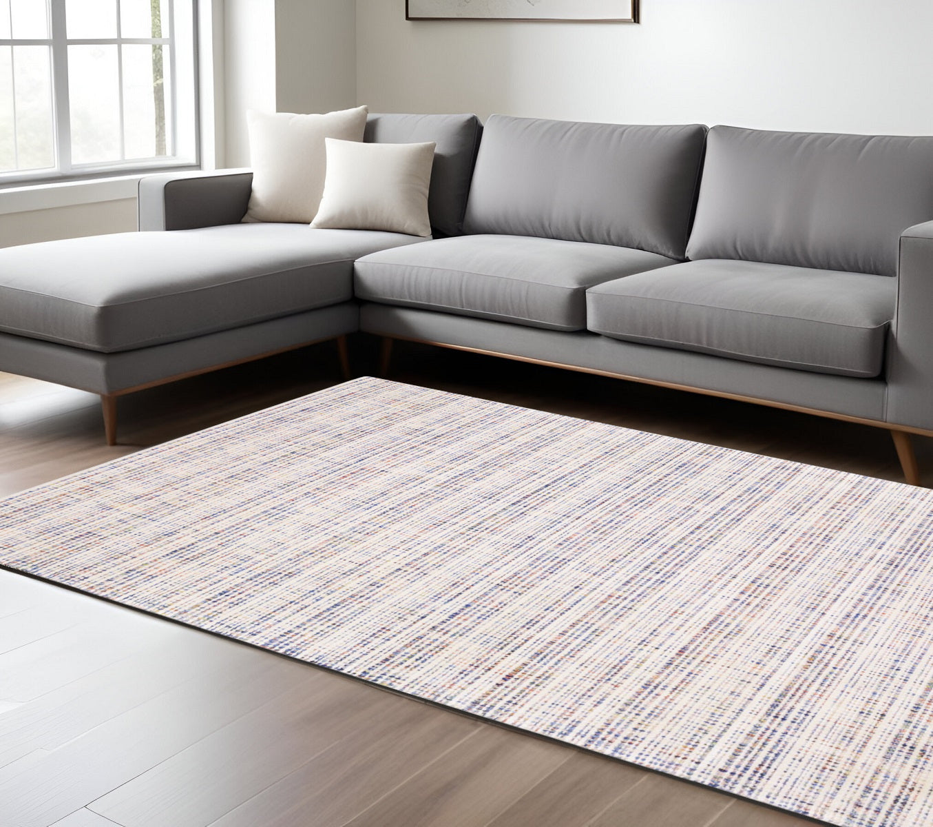 5' X 8' Ivory And Gray Striped Hand Tufted Area Rug