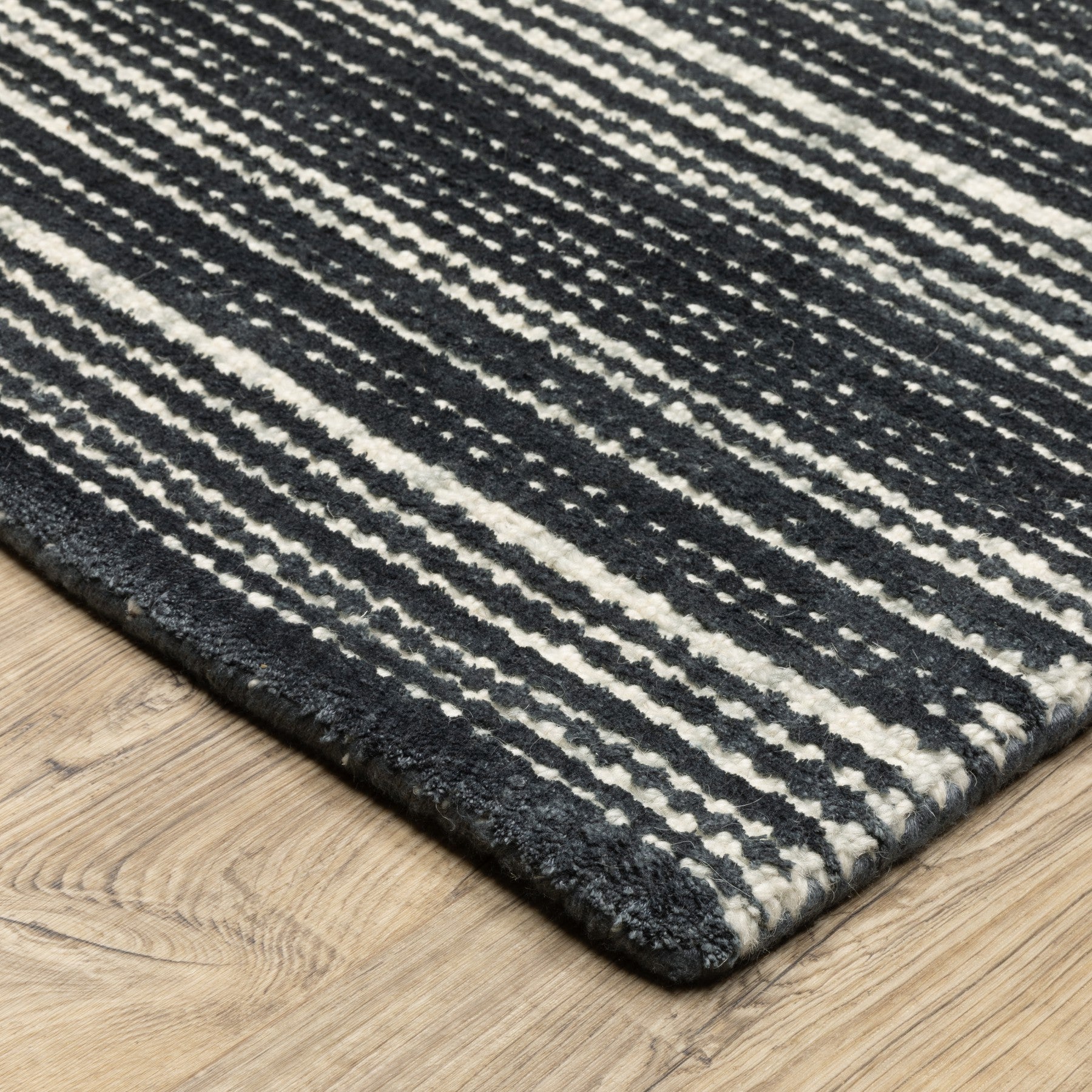 5' X 8' Ivory And Gray Striped Hand Tufted Area Rug