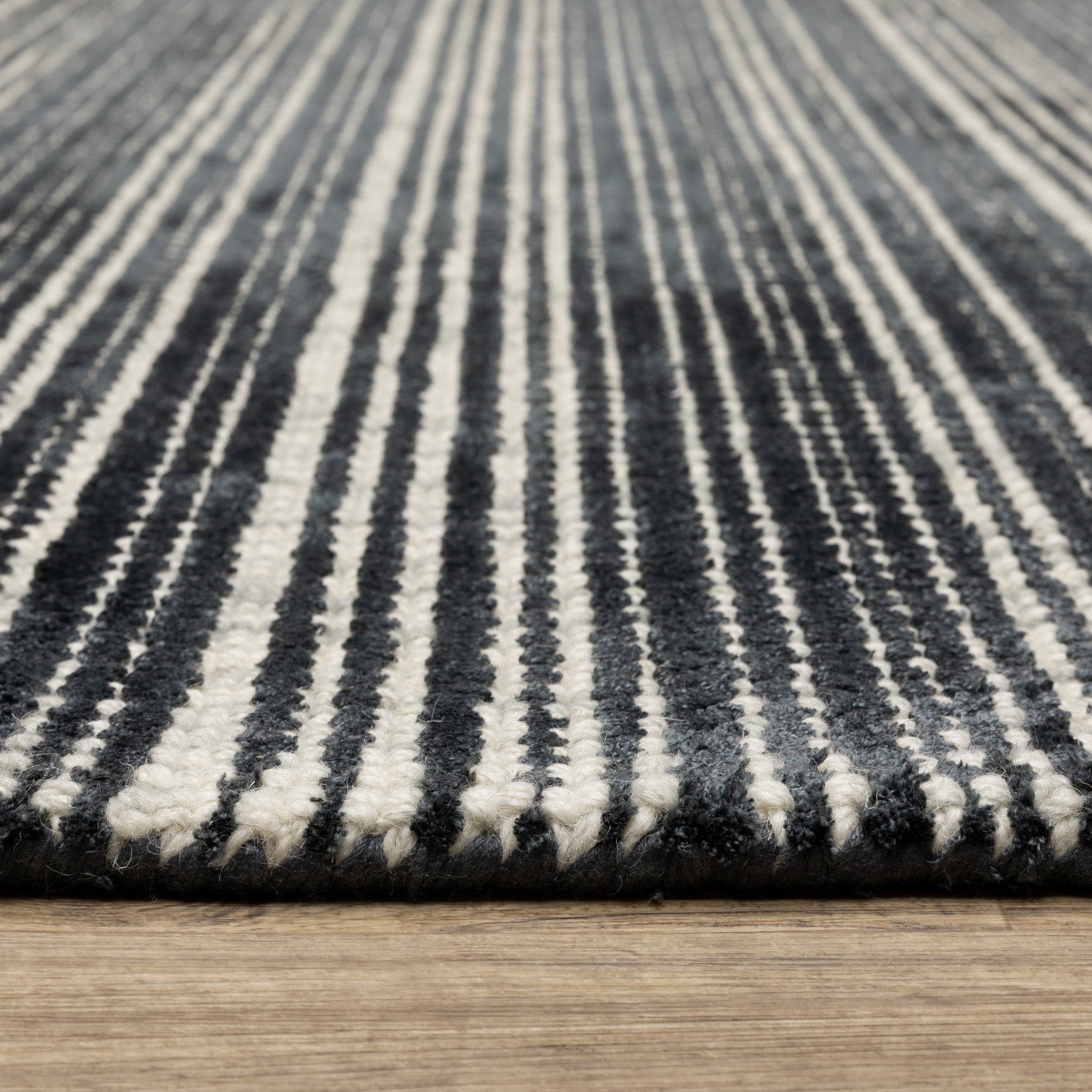 5' X 8' Ivory And Gray Striped Hand Tufted Area Rug