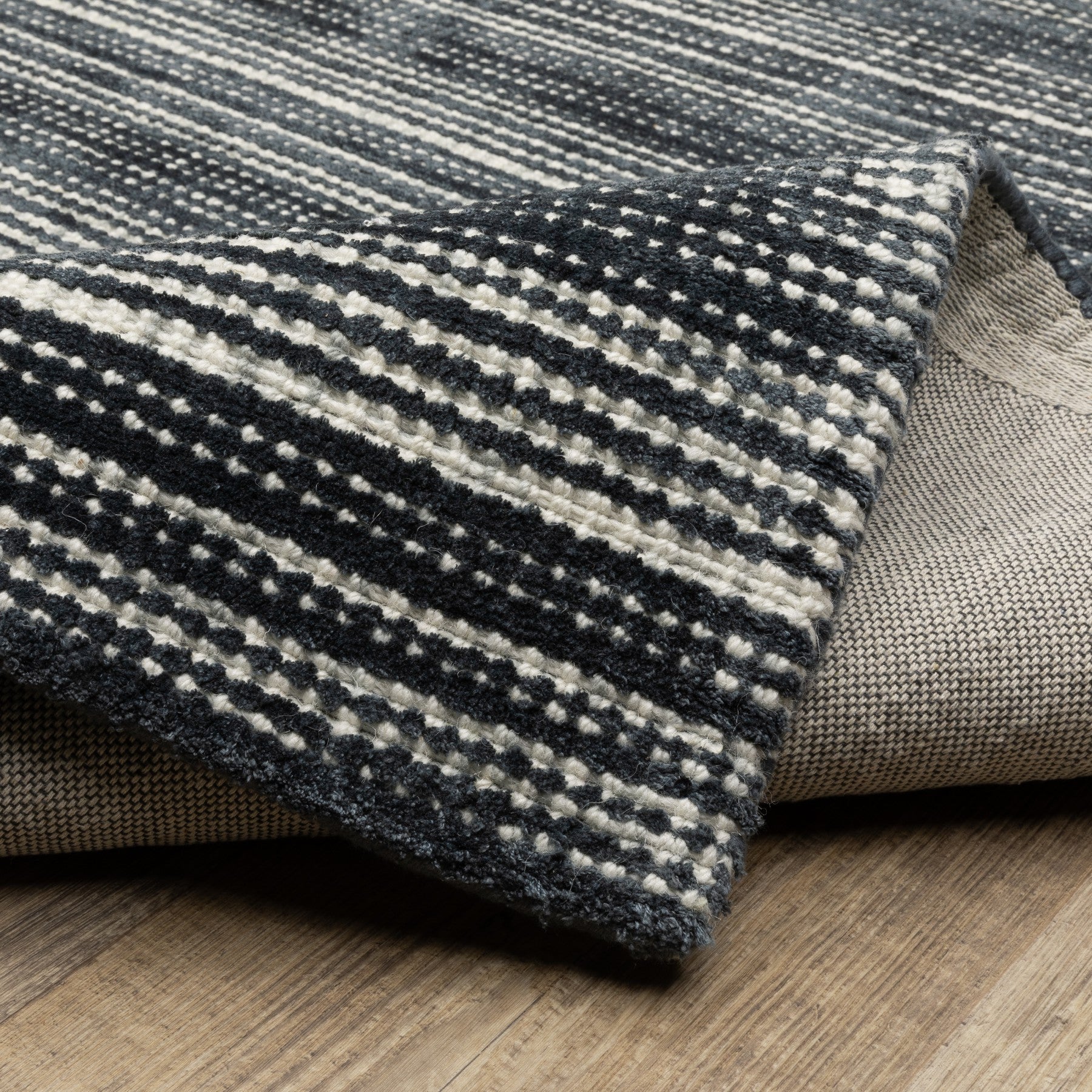 5' X 8' Ivory And Gray Striped Hand Tufted Area Rug