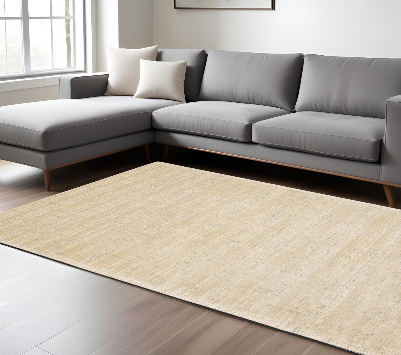 5' X 8' Ivory And Gray Striped Hand Tufted Area Rug
