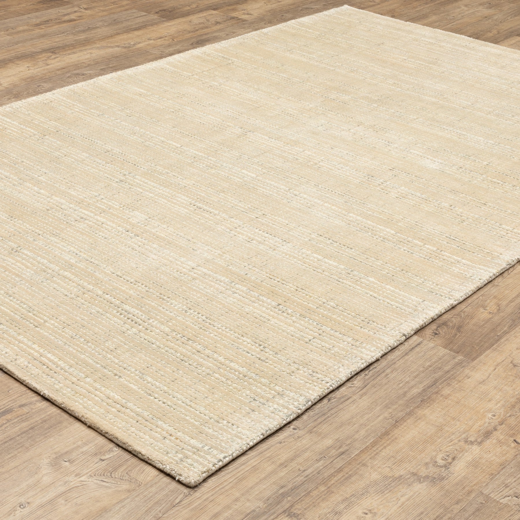 5' X 8' Ivory And Gray Striped Hand Tufted Area Rug