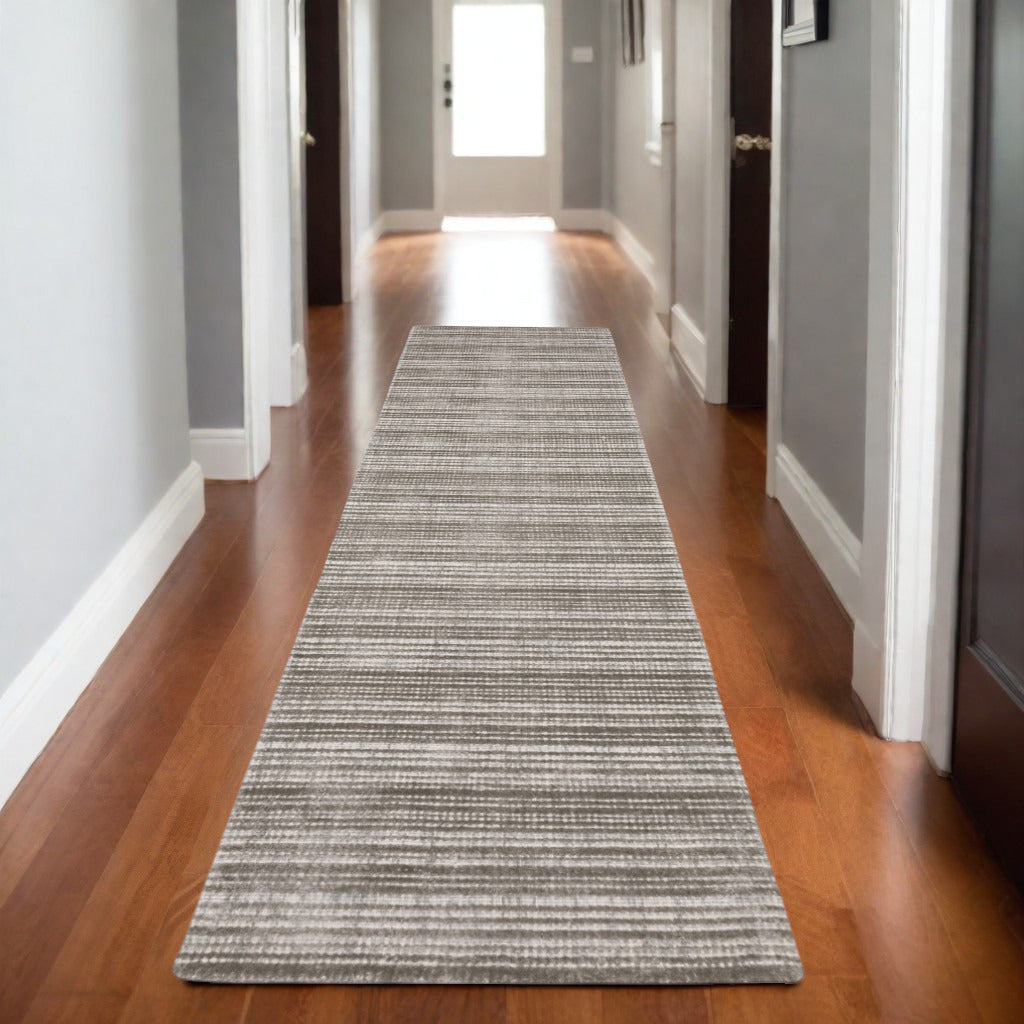 5' X 8' Ivory And Gray Striped Hand Tufted Area Rug