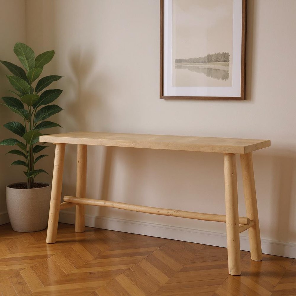 66" Light Brown Solid Wood Trestle Console Table