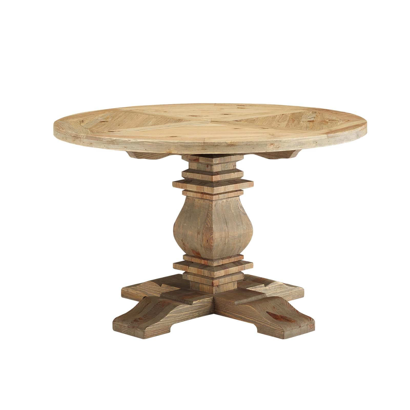47" Column Round Pine Wood Dining Table