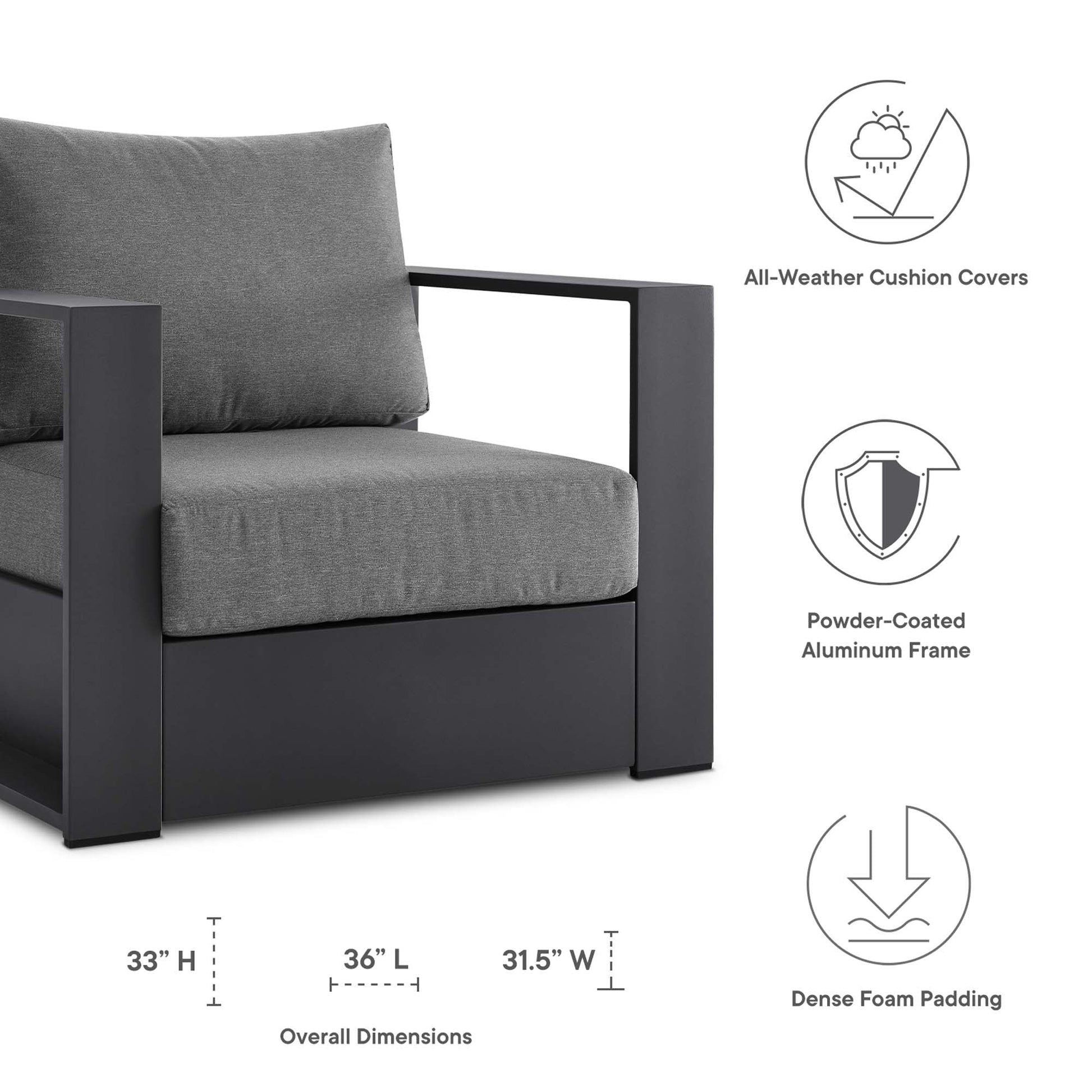 Spacious Tahoe Outdoor Patio Armchair - Weather-Resistant Design