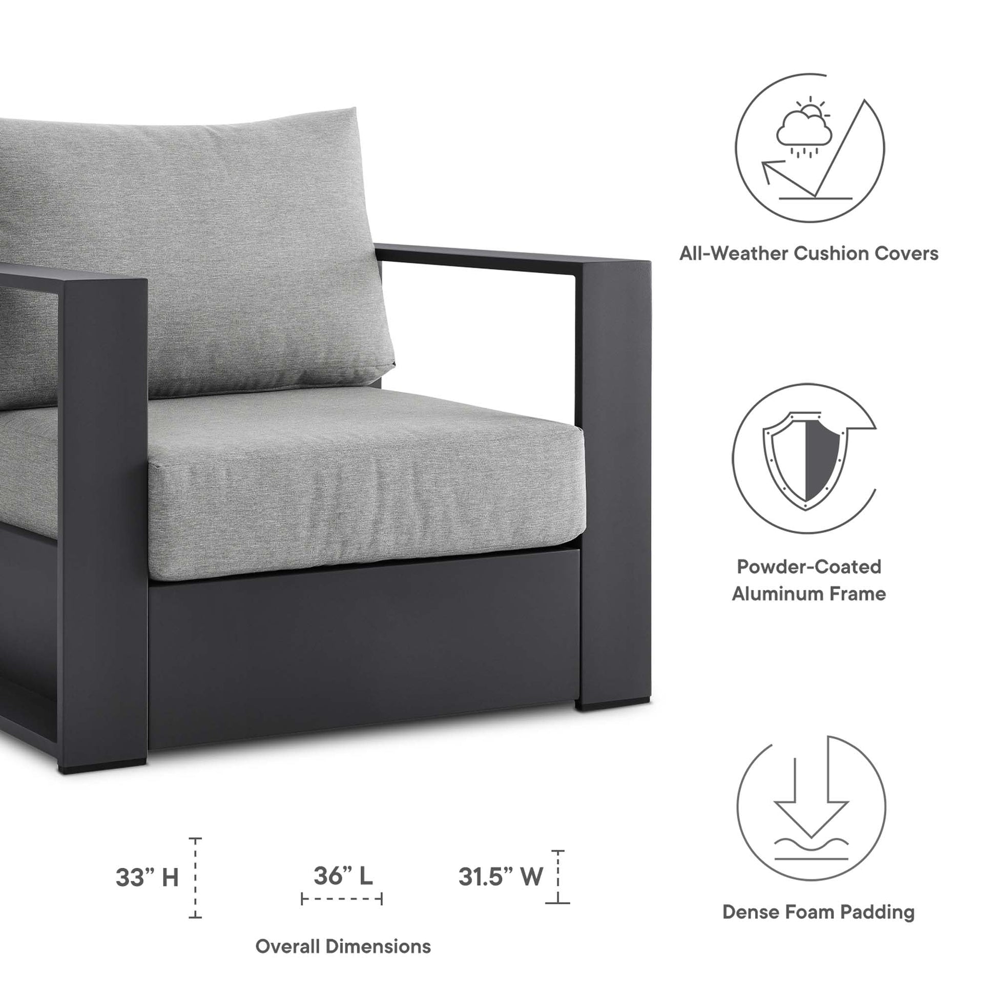 Spacious Tahoe Outdoor Patio Armchair - Weather-Resistant Design