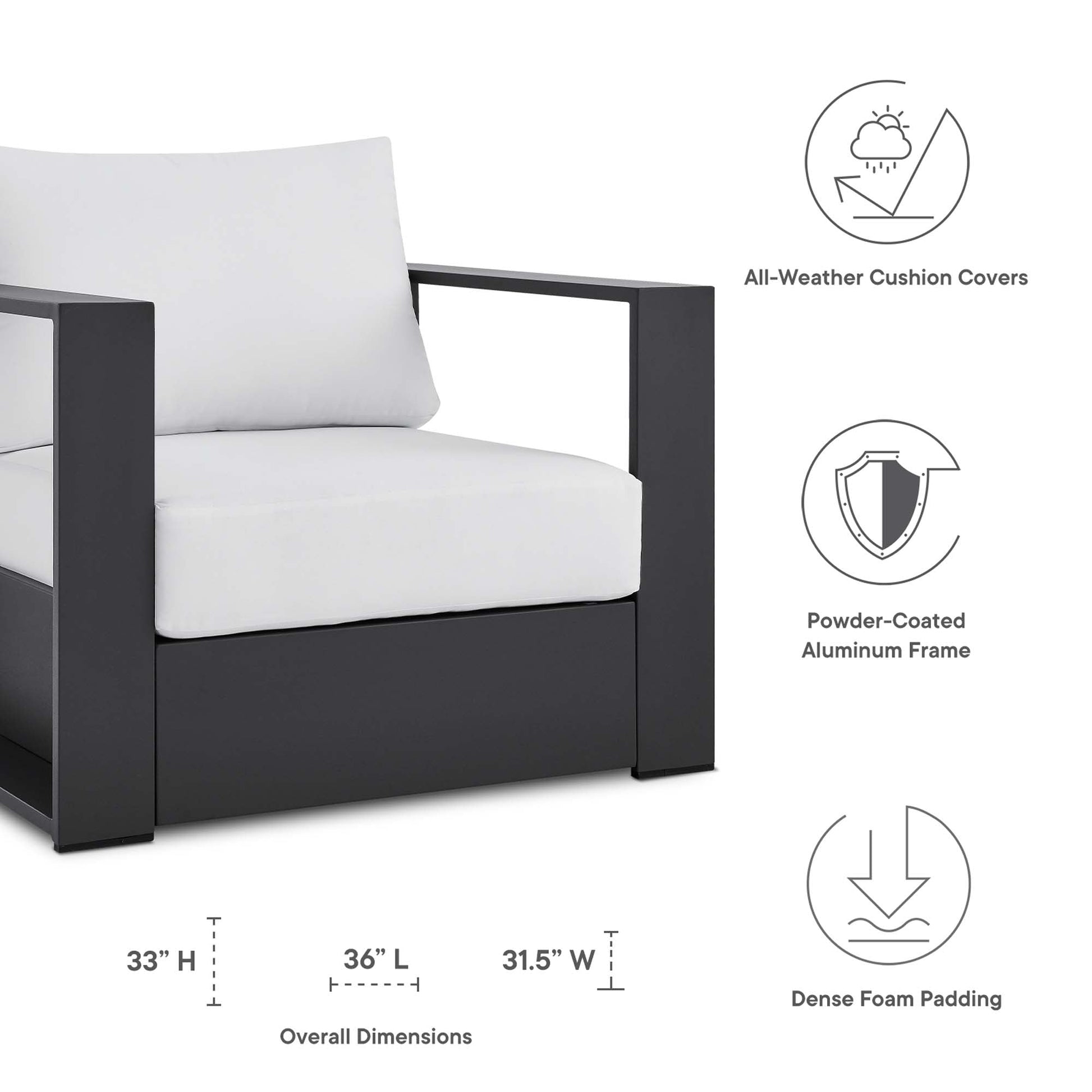 Spacious Tahoe Outdoor Patio Armchair - Weather-Resistant Design