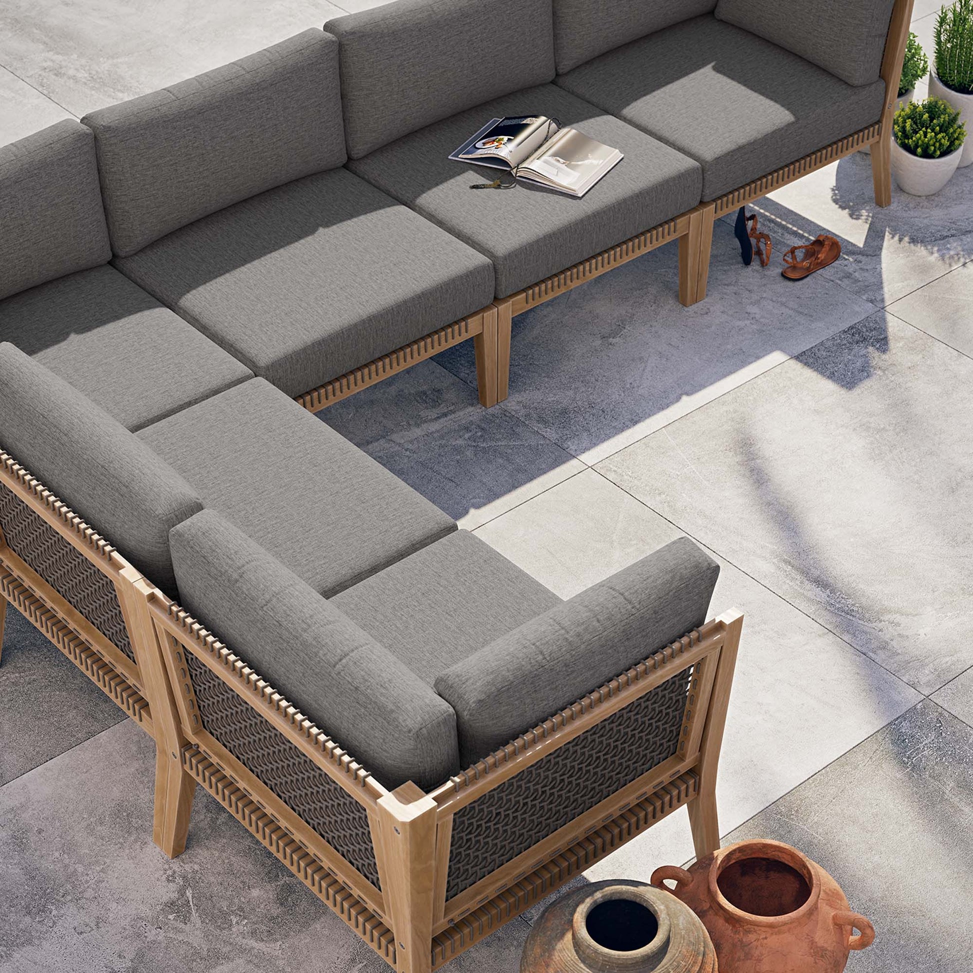 Clearwater Outdoor Patio Teak Wood Sectional Sofa