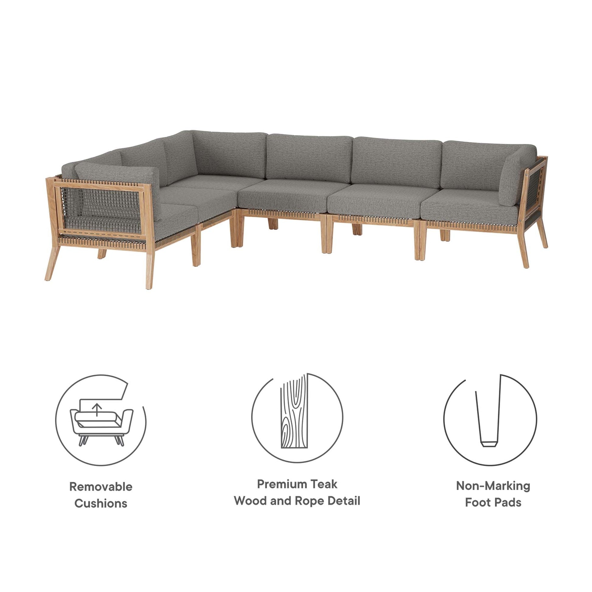 Clearwater Outdoor Patio Teak Wood Sectional Sofa