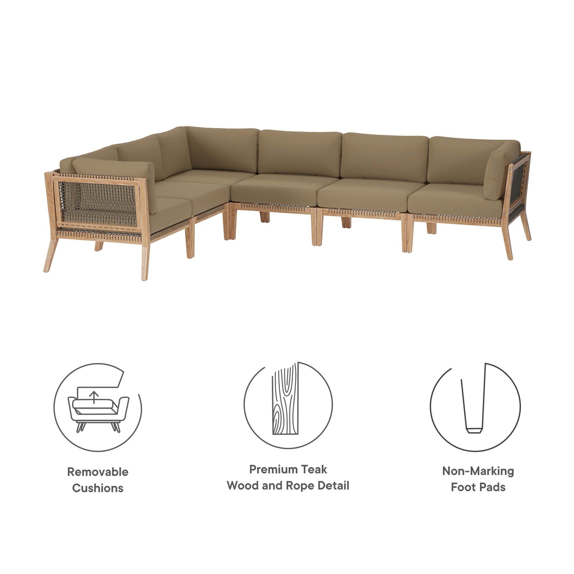 Clearwater Outdoor Patio Teak Wood Sectional Sofa