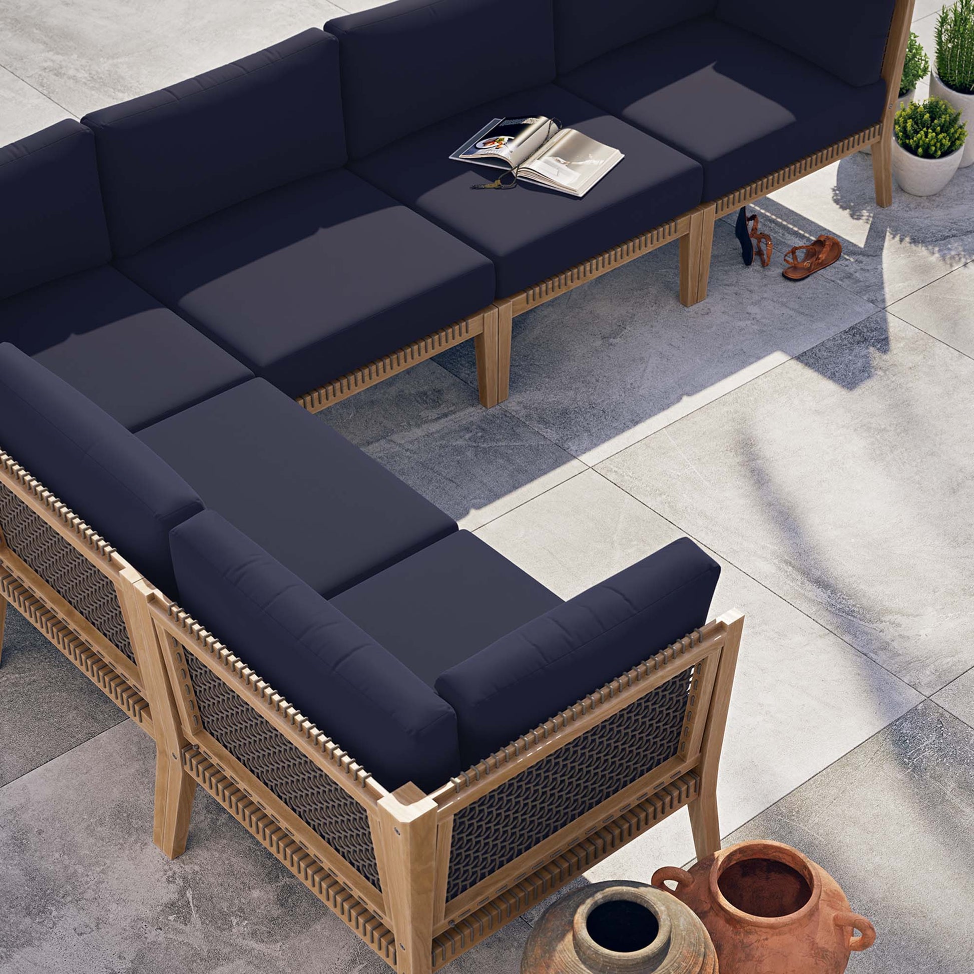 Clearwater Outdoor Patio Teak Wood Sectional Sofa