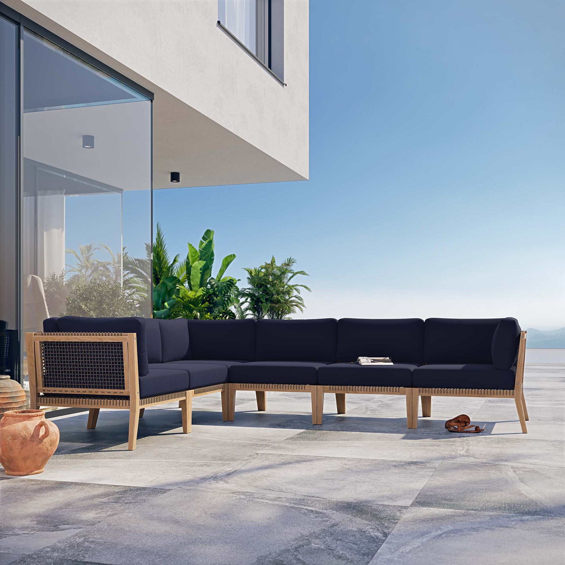 Clearwater Outdoor Patio Teak Wood Sectional Sofa