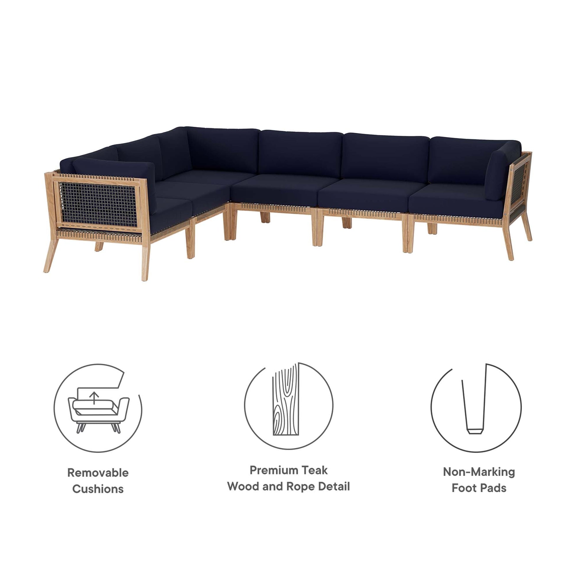 Clearwater Outdoor Patio Teak Wood Sectional Sofa