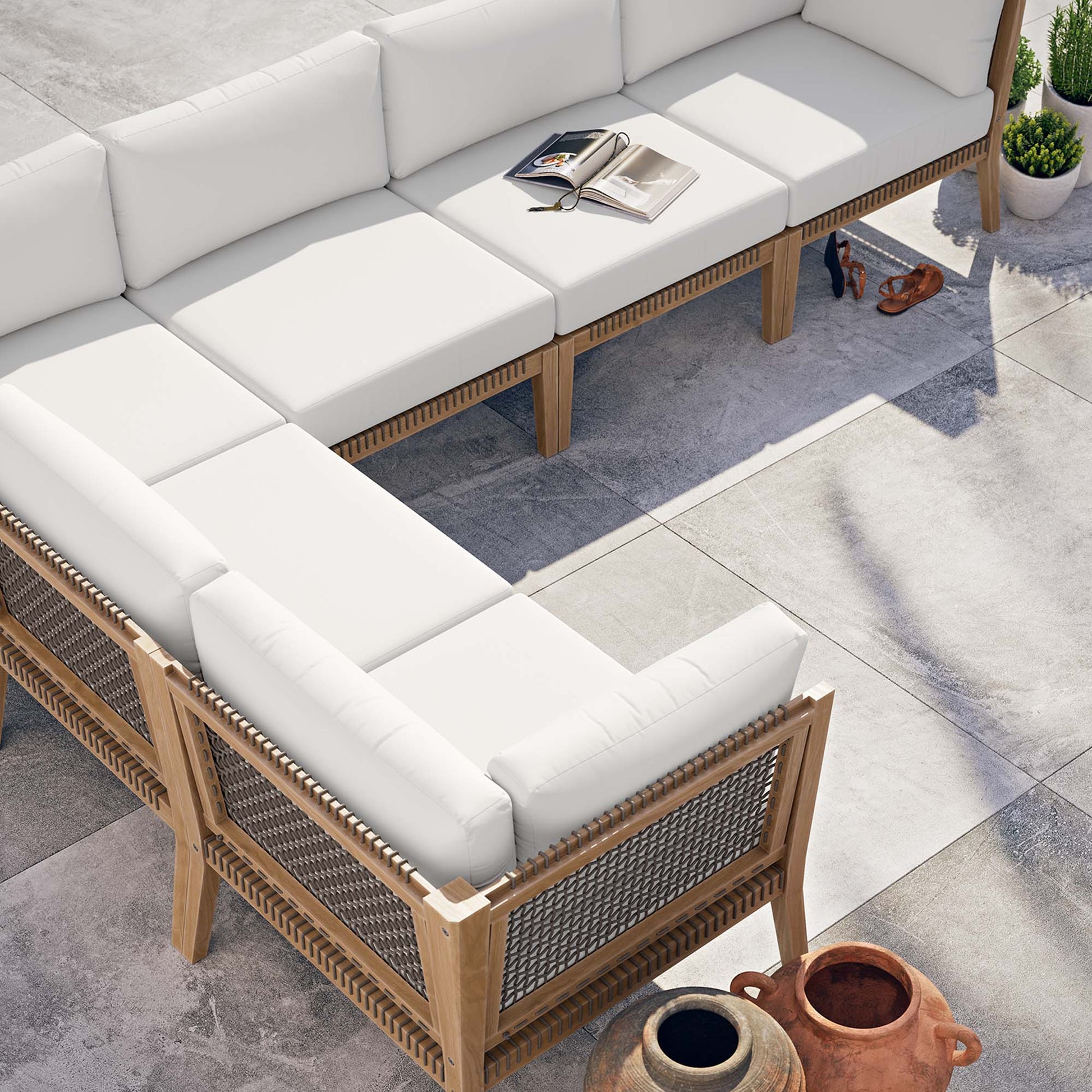 Clearwater Outdoor Patio Teak Wood Sectional Sofa