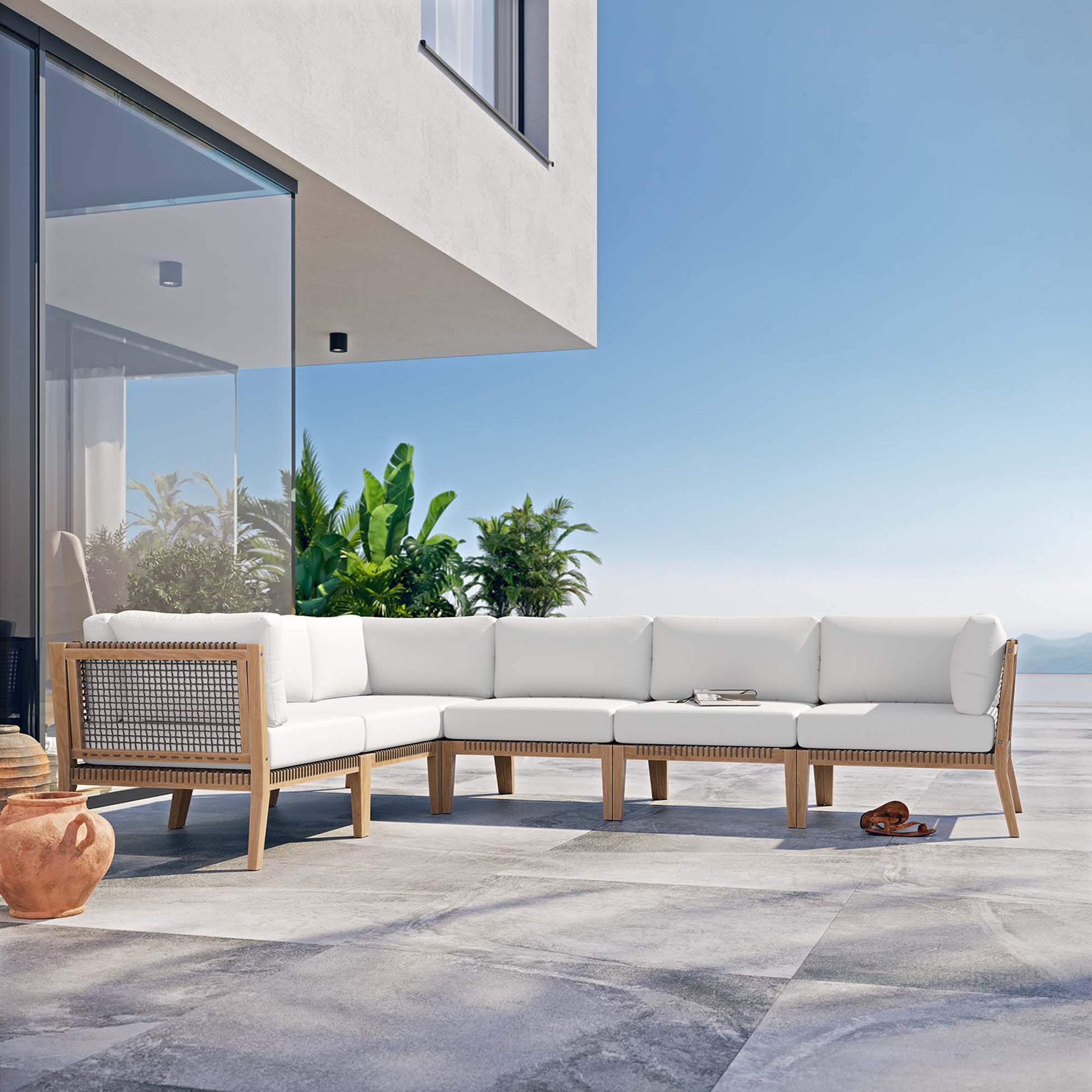 Clearwater Outdoor Patio Teak Wood Sectional Sofa