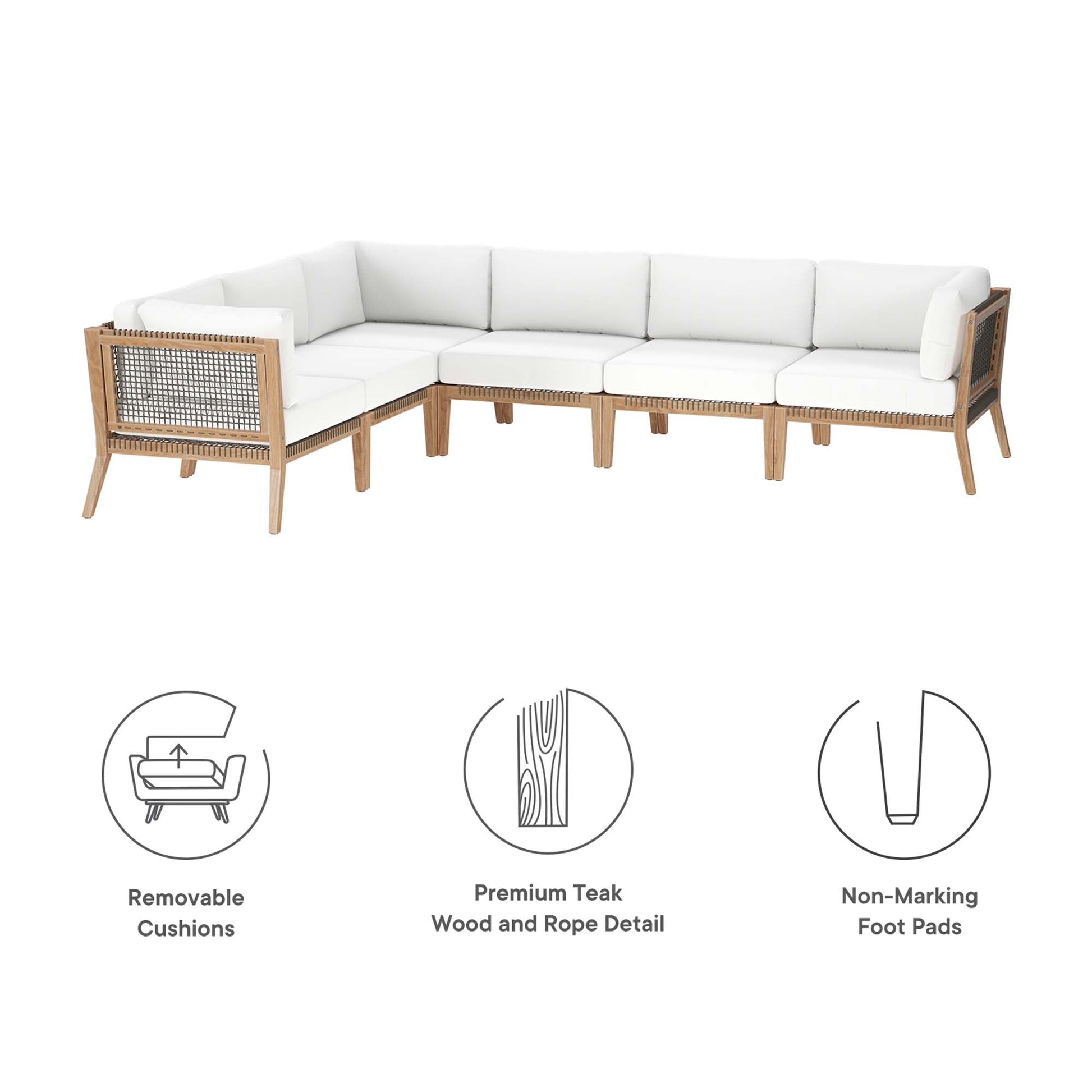 Clearwater Outdoor Patio Teak Wood Sectional Sofa