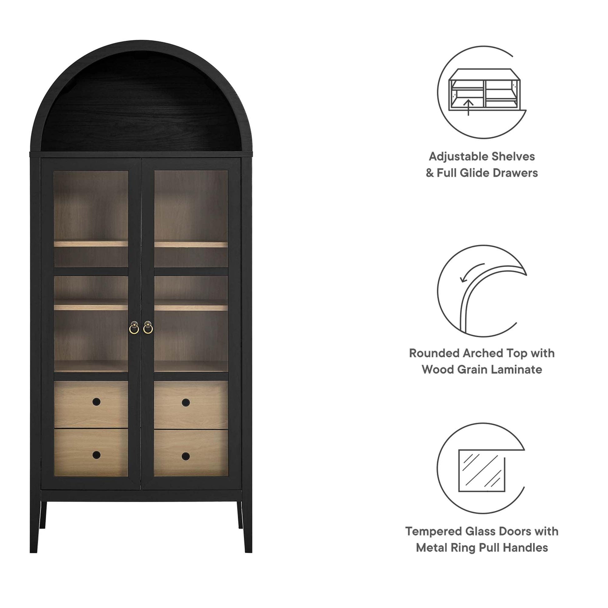 Nolan 74" Tall Arched Storage Display Cabinet