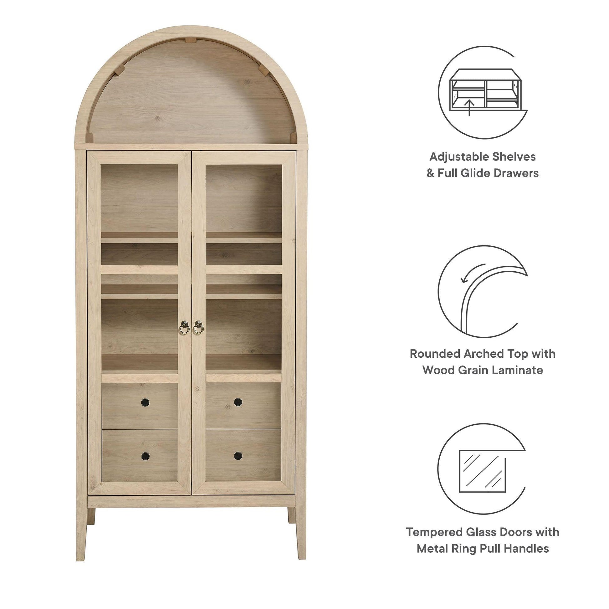 Nolan 74" Tall Arched Storage Display Cabinet