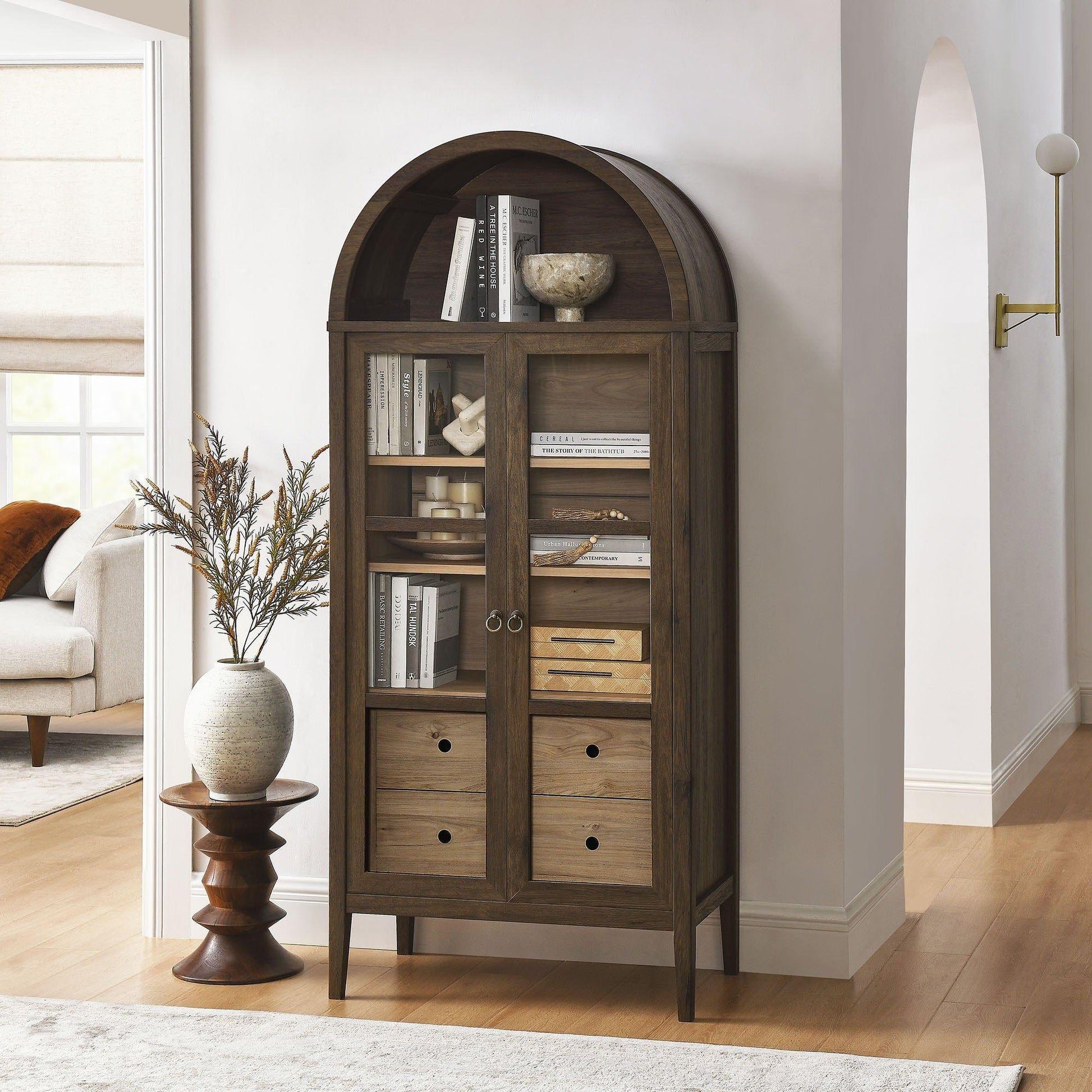 Nolan 74" Tall Arched Storage Display Cabinet