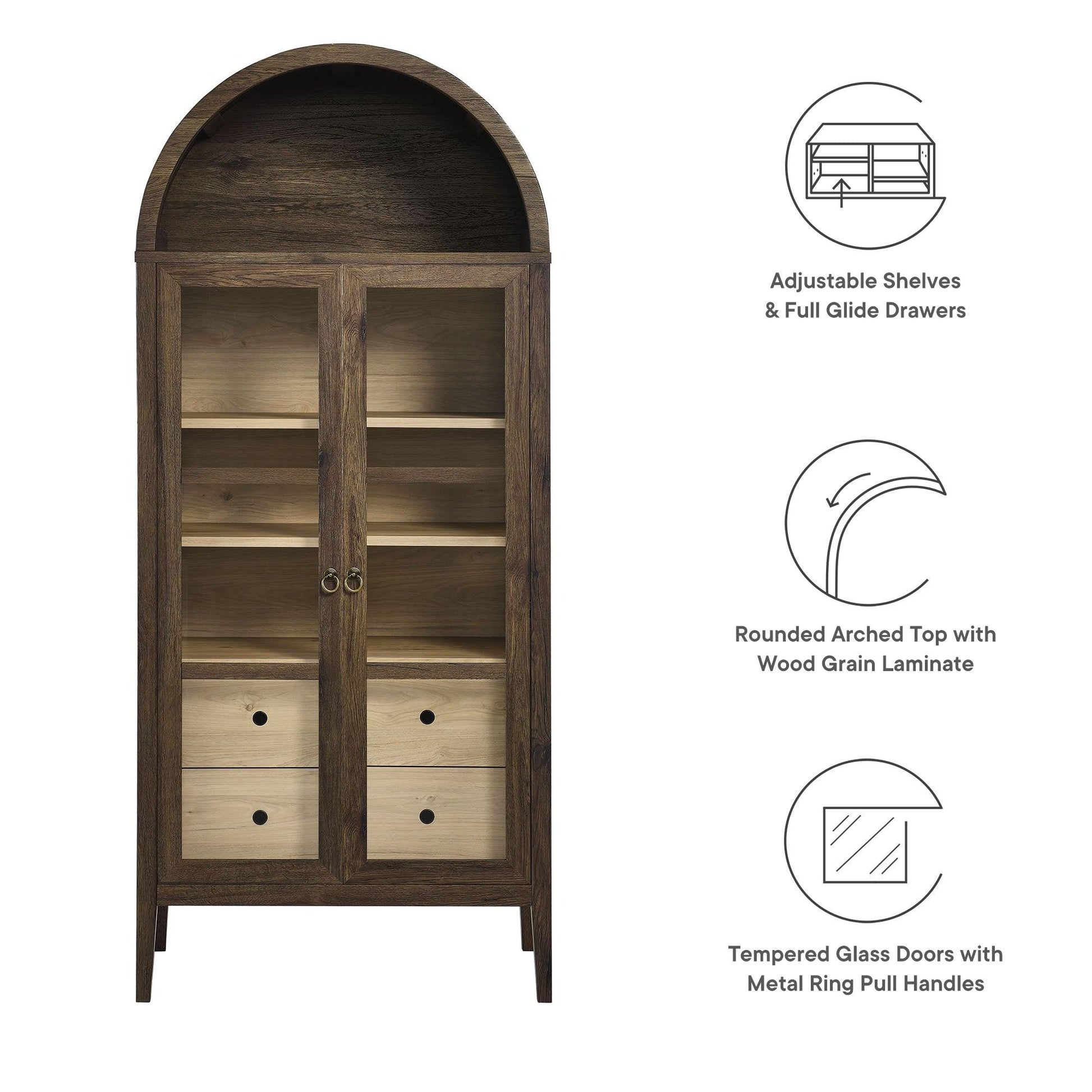Nolan 74" Tall Arched Storage Display Cabinet