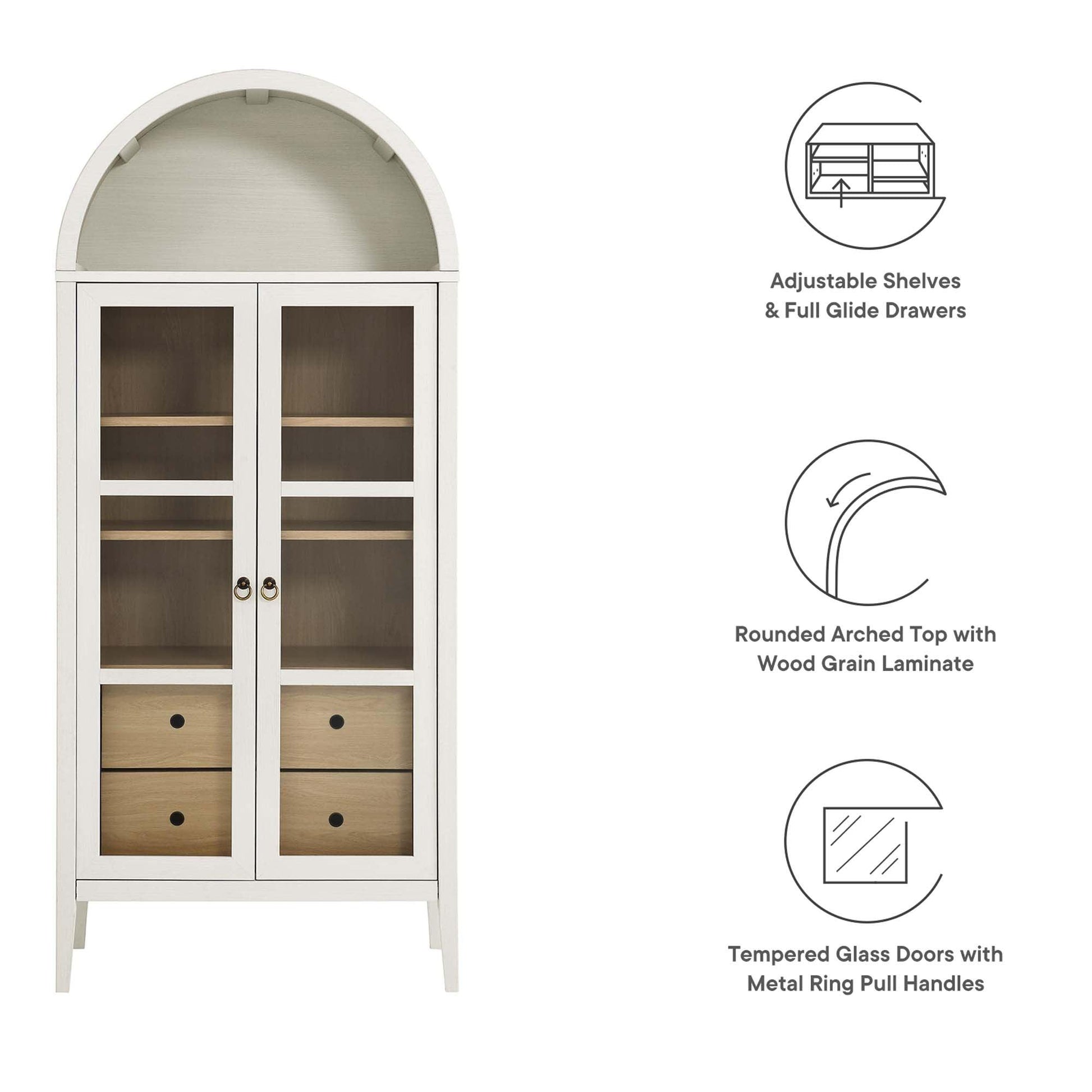 Nolan 74" Tall Arched Storage Display Cabinet