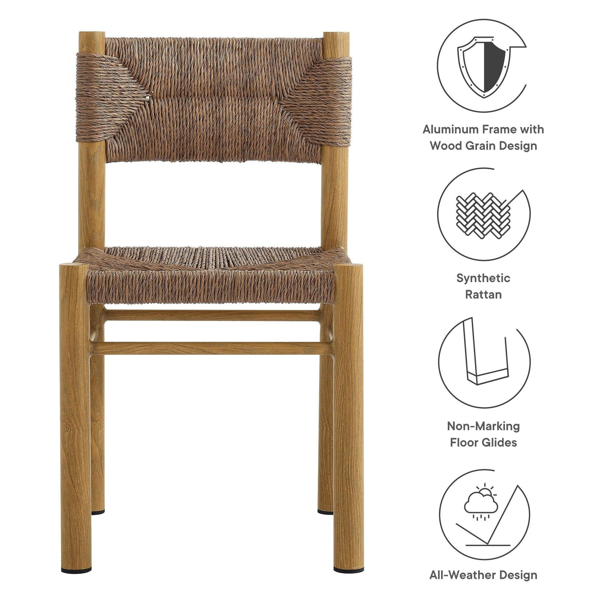 Rattan Aluminum Patio Outdoor Dining Chairs Set of 2