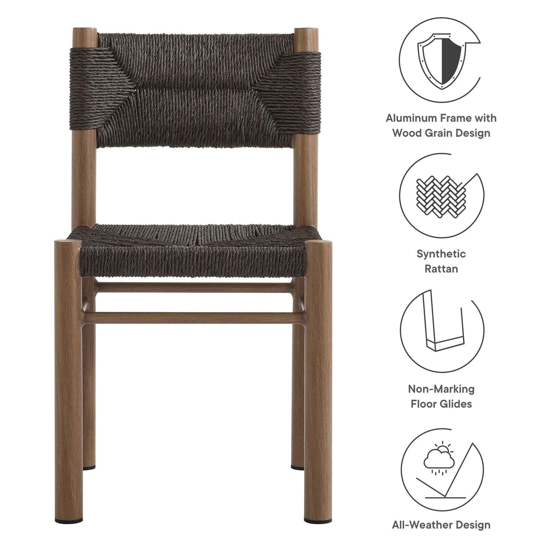 Rattan Aluminum Patio Outdoor Dining Chairs Set of 2