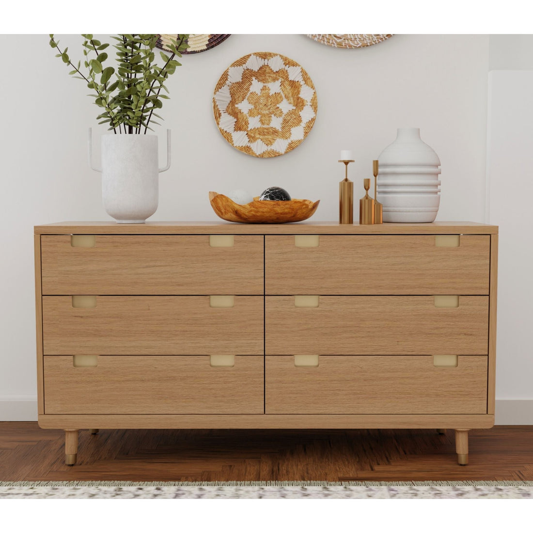 Stylish Easton Six Drawer Dresser in Modern Sand Finish