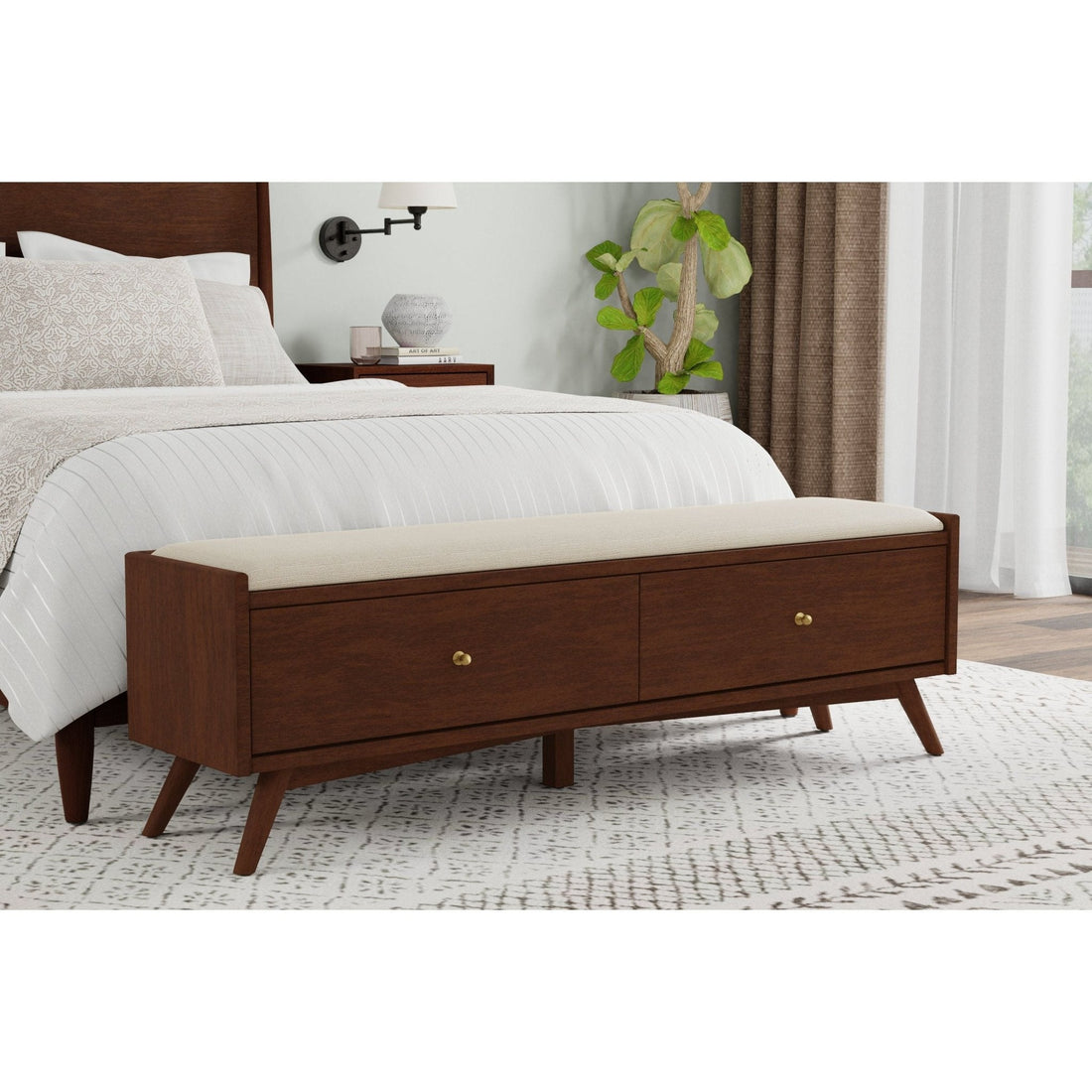 Stylish Mid-Century Modern Flynn Bench in Walnut Finish